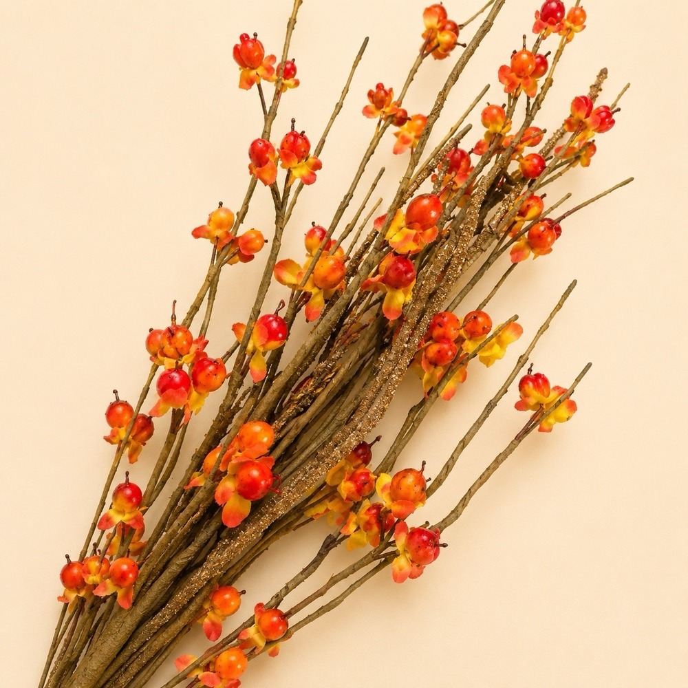 27" CG&K Inc Bittersweet Bush Fall Floral Pick Wired Cloth Flowers Rustic Decor